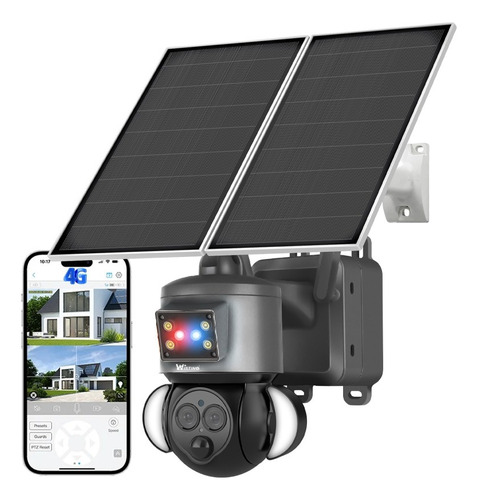 Solar 4g Cctv Exterior Graba 24/7 2lens Home Batería Cámara