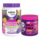 Creme Para Pentear + Gelatina Modeladora Salon Line Kids Uva