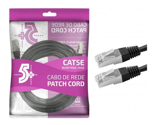 Cabo De Rede Ftp (patch Cord) Rj45 Cat 5e Blindado 10m Preto