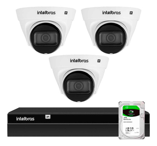 Kit 3 Câmeras Intelbras Vlp1230d Ip Ip67, Nvr 1404 Hd 2tb Ba