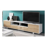 Rack De Tv Mueble Modular En Melamina Blanca Y Natural 1.40m