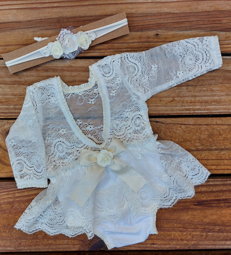 Vestido Finísimo Encaje Talle 12/18 Meses Escote Bailarina