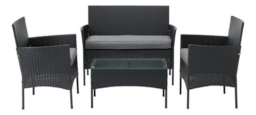 Conjunto De Muebles De Exterior Rattan Gris, 4 Piezas