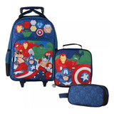 Set Mochila Con Ruedas  Avengers + Estuche + Lonchera