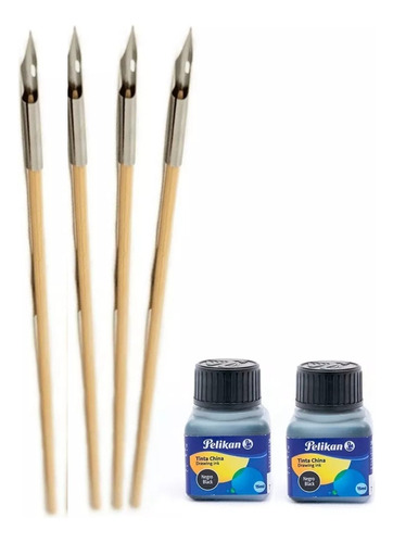 Kit Tinta China Pelikan De 15ml X2 + 4 Plumillas