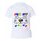 Camiseta Autista Autismo Mão Coração Infantil