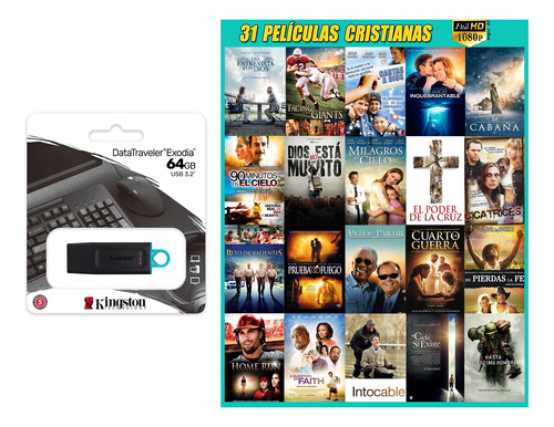 Usb 64 Gb Películas Cristianas Español Latino Full Hd