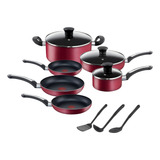 Batería De Cocina 12 Pz Aluminio Utensilios Tefal T-fal Rojo Color Rojo-tinto