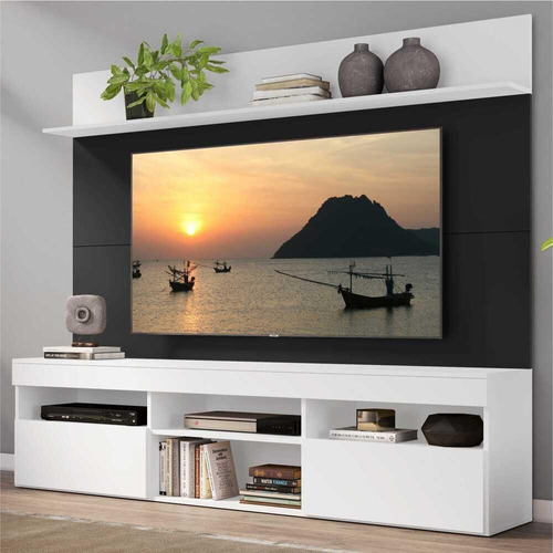 Rack C/ Painel Tv 65 Madri Multimóveis C/ Suporte Bco/preto