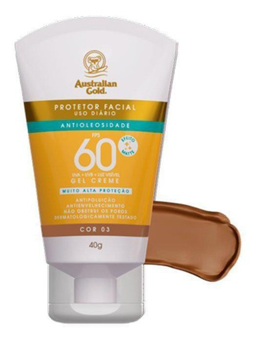 Protetor Solar Facial Fps 60 Com Cor 03 40g Australian Gold