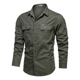 Camisa Cargo Militar Con Botones De Manga Larga For Hombre