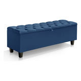 Recamier Bau Estofada Guarda Enxoval Calçadeira King Azul