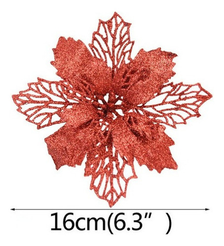 Adorno Árbol Navidad Con Flor Purpurina Sintética 13 Piezas