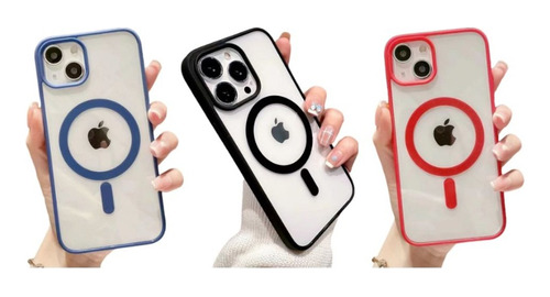 Funda Case De Colores Para iPhone Magsafe + Mica 9h