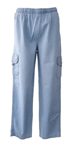 Calça Cargo Jeans Elástico E Cordão Azul Claro Tamanho 50