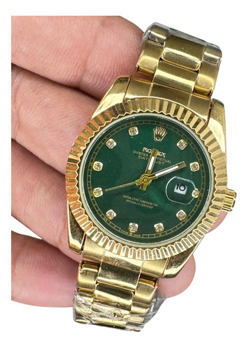 Relogio Mini Feminino Rolex Day Date Dourado Com Verde