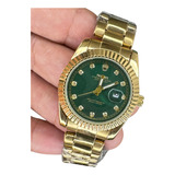Relogio Mini Feminino Rolex Day Date Dourado Com Verde
