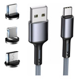 Cabo Carregador Magnético Usb Plug Imã Rápido 3 Em 1 Tipo C