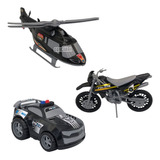 Kit De Brinquedos Infantil Polícia C/ Carro Moto Helicóptero