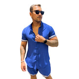 Conjunto Masculino Bermuda Camisa Viscolinho Moda Verão