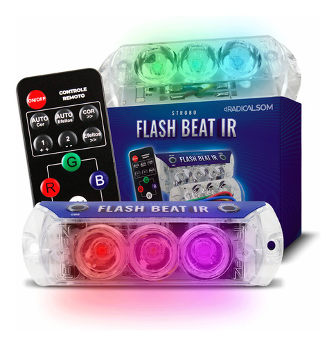 Kit 2 Faróis Strobo Flash Beat Ir Som Rbg Zendel Automotivo