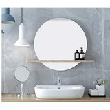 Espejo De Baño Redondo Con Estante De Madera Maciza Y Diseño