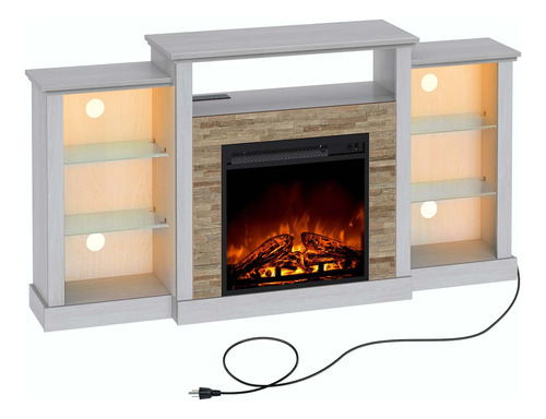 Rolanstar - Soporte De Tv Con Chimenea Con Luces Led Y Tomas