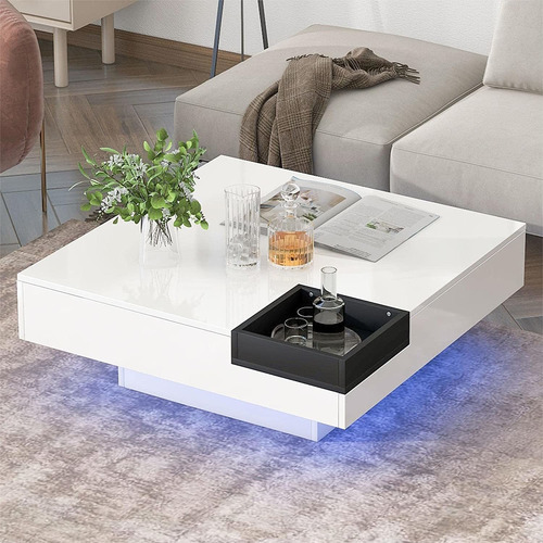 Mesa De Centro Para Sala De Estar Con Almacenamiento Blanco