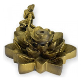 Incensário Cascata Flor De Lotus Buda Dourado 7 Cm Em Resina