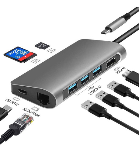 A Hub Usb Tipo C Ethernet Docking Station Laptops Adaptador