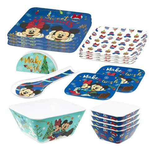 Vajilla Disney 17pz Melamina Mickey Original Azul