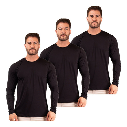 Kit 3 Camisetas Térmica Masculina Segunda Pele Proteção Uv