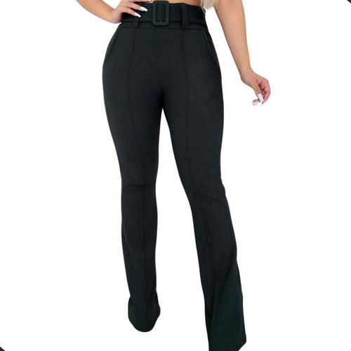 Calça Flare Bailarina Feminina Cinto Bolso Super Grossa Top