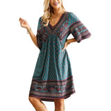 Vestido De Playa Bohemio Con Escote En V Vestido Midi