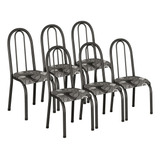 Conjunto Kit 6 Cadeiras Metal Aço Cozinha Jantar Almofadada Cor Da Estrutura Da Cadeira Prata Craqueado Cor Do Assento Cinza Desenho Do Tecido Geométrico