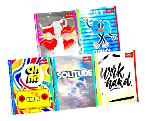 5 Cuadernos Con100 Hojas Scribe Libreta Con Espiral Metalico