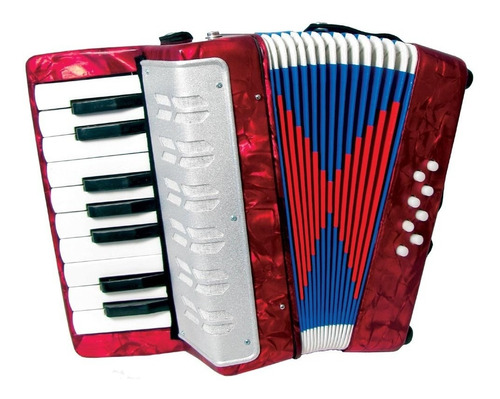 Acordeon Chico J Meister 8 Bajos 17 Teclas Piano Rojo Madera