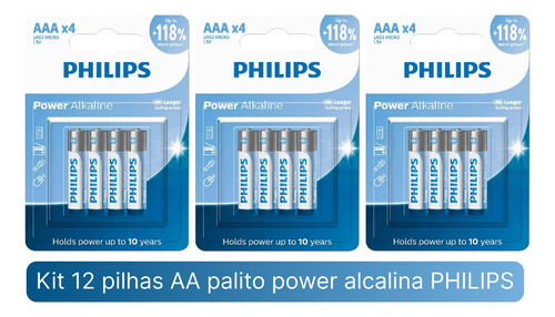 12 Pilhas Aaa Palitopower Alkaline 3 Cartela C/4 Pilhas Cada