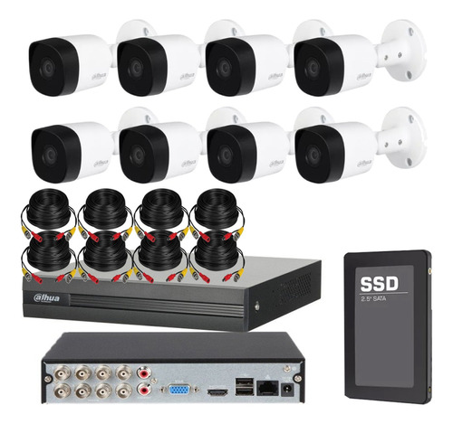 Kit Dahua Dvr 8ch + 8 Camaras Full Hd 2mp Lente2.8 Disco Ssd