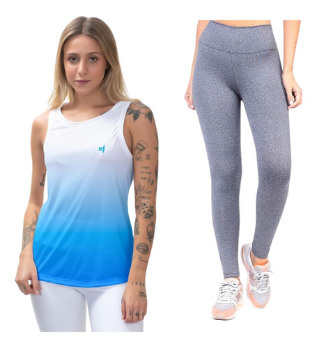 Kit Camiseta Feminina Regata Proteção Uv Calça Legging 