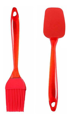 Set De Espátula Y Pincel Silicona Mango Acrílico Todo Rojo 