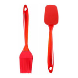 Set De Espátula Y Pincel Silicona Mango Acrílico Todo Rojo 