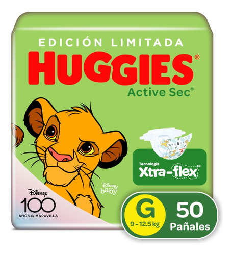 Pañales Huggies Active Sec G 50 - - Unidad a $1272