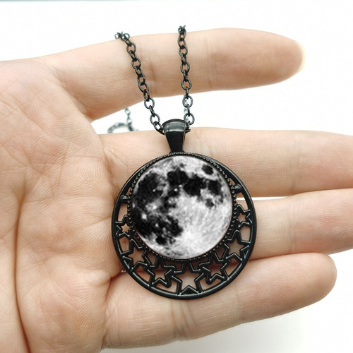 Collar De Luna Cristal Gótico Cuentas Negras Para Mujer