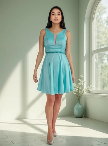 Vestido De Fiesta Corto Escote Redondo Lessan 4196