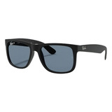 Óculos De Sol Polarizados Ray-ban Justin Classic Rb4165l Large Armação De Náilon Cor Matte Black, Lente Blue De Policarbonato Clássica, Haste Matte Black De Náilon - Rb4165