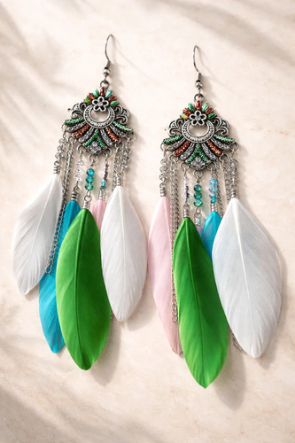 Aretes Colgantes De Plumas Sintéticas Vintage