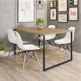 Mesa De Jantar Industrial Madeira 120x60 +  Cadeiras Eames