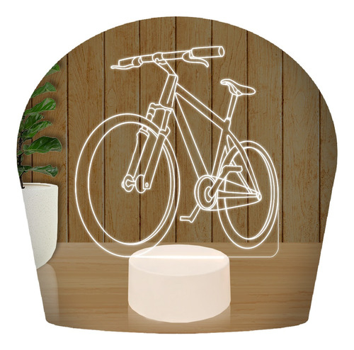 Luminária Led 3d Abajur Base Branca Bicicleta