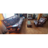 Juego De Living De Algarrobo 3c+ 10 Almohadones +mesa Ratona